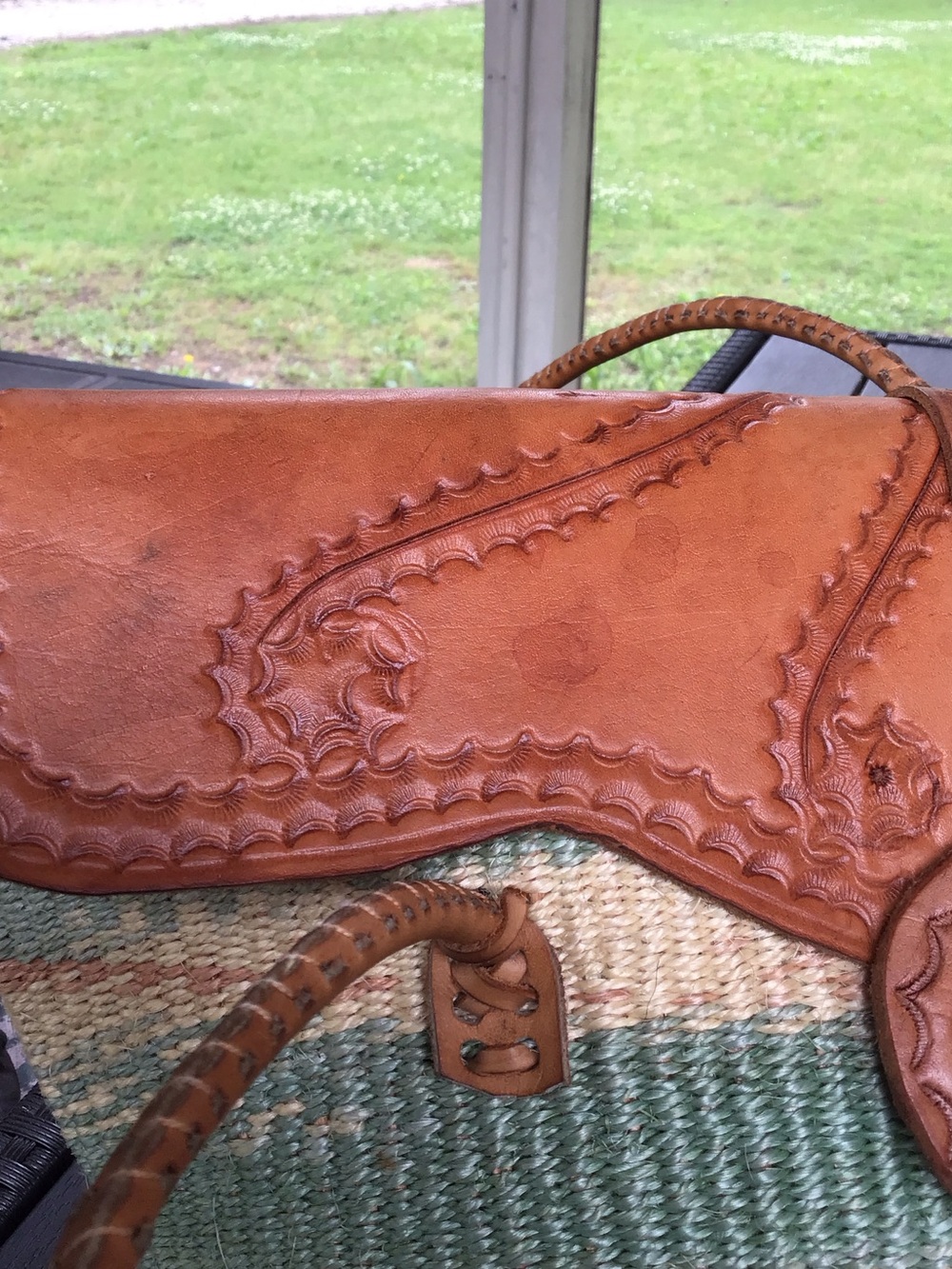 Made in Kenya Woven From Sisal Fibre Tote with Leather Trim - Tan & Green Coral - Picture 12 of 16